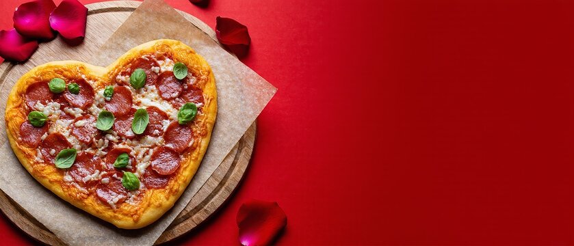 Valentine's Day pizza with a heart shape offering a unique and romantic twist. Generative AI
