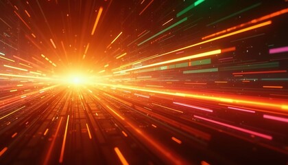 Naklejka premium Futuristic light beams and glowing trails in motion creating a tunnel effect with speed lines