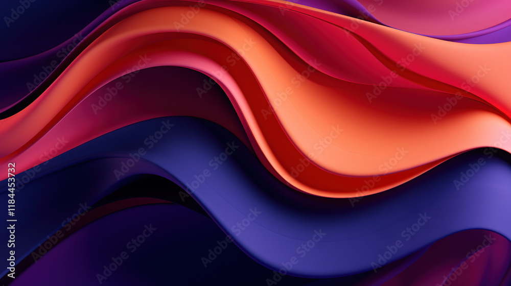 Poster vibrant abstract blue and purple waveform with fluid motion and colorful gradients