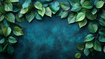 Decorative frame of vibrant green leaves, blank space for inscription