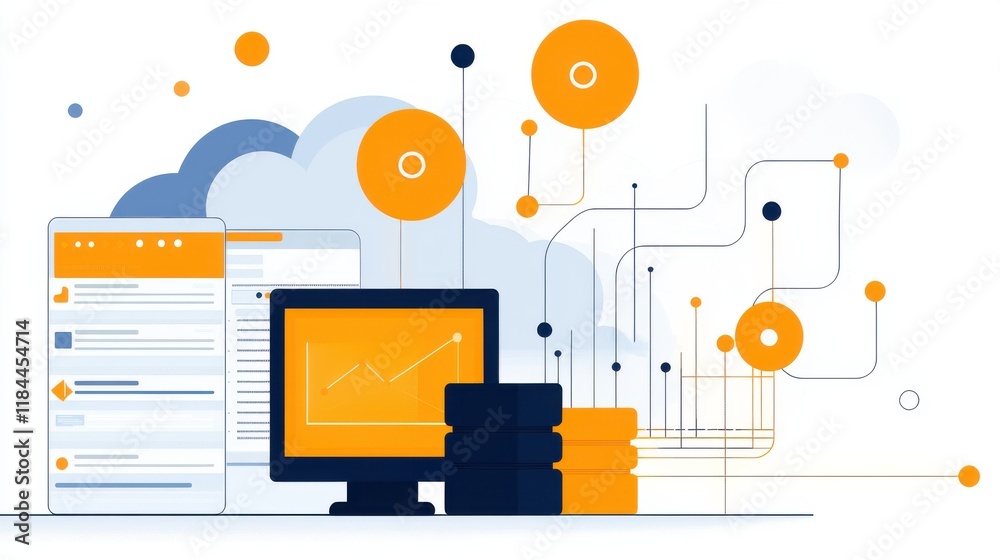 Poster digital technology and data analytics concept with abstract geometric shapes and infographic element