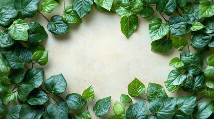 Decorative frame of vibrant green leaves, blank space for inscription