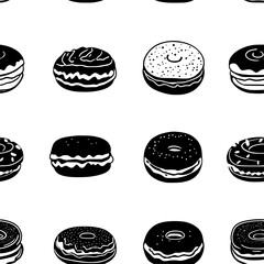 Collection of Beignet icons, Beignet vectorized seamless pattern