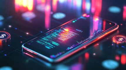 Obraz premium Analyzing financial data on mobile devices digital finance technology virtual environment close-up view data visualization insights