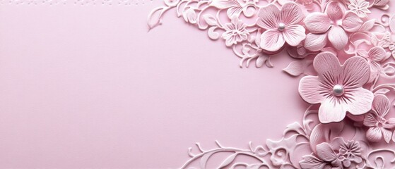 Fototapeta premium Romantic pink card with lace borders elegant digital design for aesthetic appeal