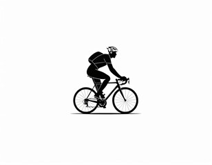 Fototapeta premium Black and White Illustration of Middle-Aged Male Riding Road Bicycle, Minimal Shading, Emphasizing Line Form, Helmet Cycling Jersey Shorts, Thin Tires, Light Skin, White Background, Ai generated image