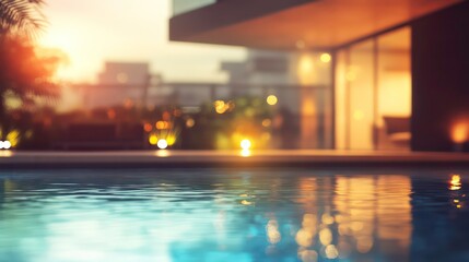 Fototapeta premium Swimming Pool And Terrace Of The Blur Exterior Background