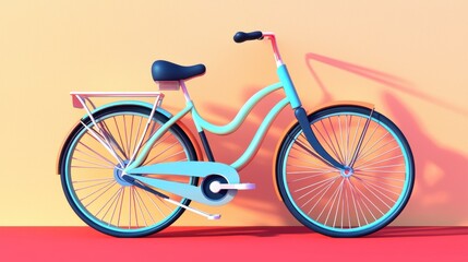 Fototapeta premium Stylish Blue Vintage Bicycle Against a Soft Orange and Pink Background