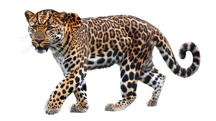 Fototapeta premium A realistic depiction of a leopard walking, showcasing its distinctive coat and posture.