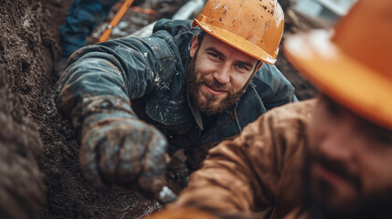 Construction Workers Collaborating on Site 
