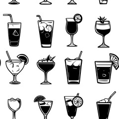 Collection of Rum punch icons, Rum punch vectorized seamless pattern