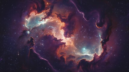 Obraz premium A breathtaking cosmic scene showcasing a vibrant nebula filled with stars and colorful clouds of gas and dust