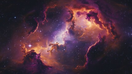 Obraz premium A breathtaking cosmic scene showcasing a vibrant nebula filled with stars and colorful clouds of gas and dust
