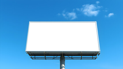 Blank billboard mockup on blue sky background for new advertisement. Generative AI