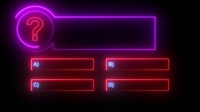Quiz template challenge with option selection animation with black background.