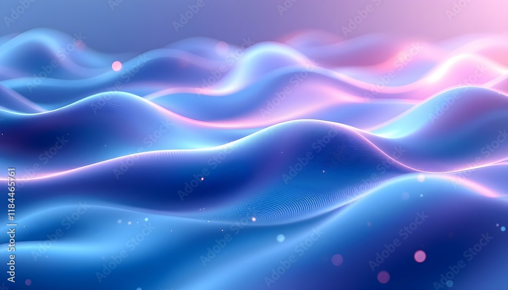 Poster Cool blue and purple abstract background with glowing waves. Shiny moving lines design element. Futuristic technology concept. Dark abstract background with glowing wave. Shiny moving lines design