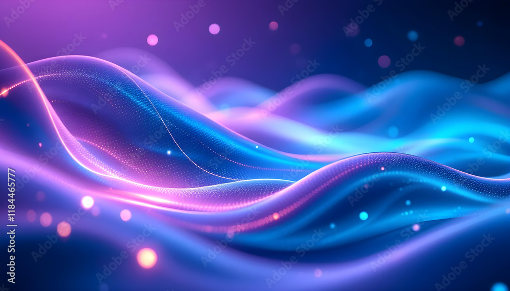 Aufkleber Cool blue and purple abstract background with glowing waves. Shiny moving lines design element. Futuristic technology concept. Dark abstract background with glowing wave. Shiny moving lines design