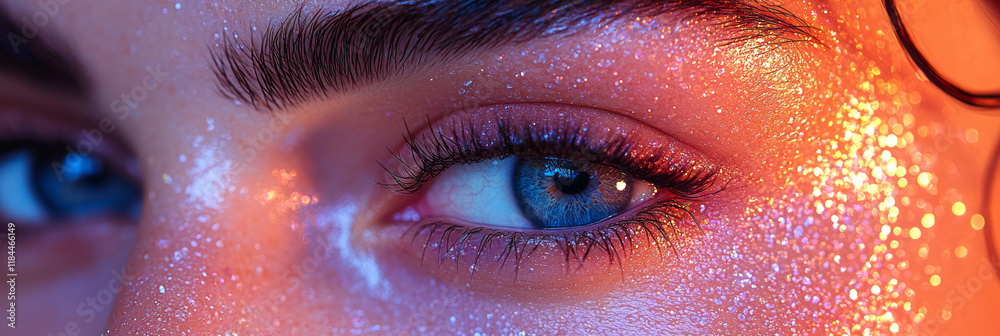 Aufkleber soft, glowy lighting from above, with selective hex shapes around the eyes to enhance a luminous com