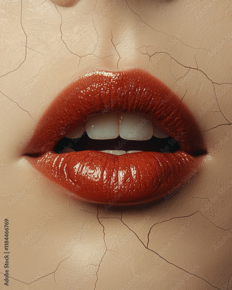 Poster slightly parted lips in a relaxed pose, with hex overlays zeroing in on dryness or texture around th