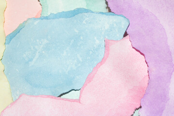 Pastel Rainbow Colour Ripped Torm Paper Background Painted with Watersolou Abstract