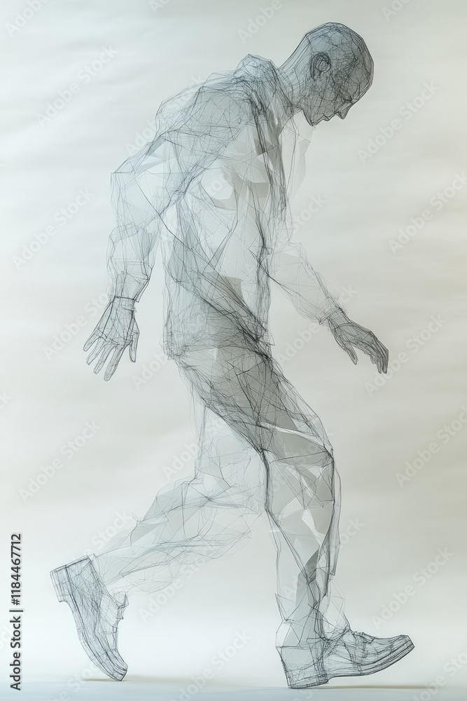 Poster one continuous stroke forming a personâ€™s outline, with separate dashed lines indicating alternativ