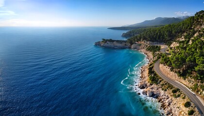 Scenic Coastal Highway Azure Ocean Winding Road Summer Travel