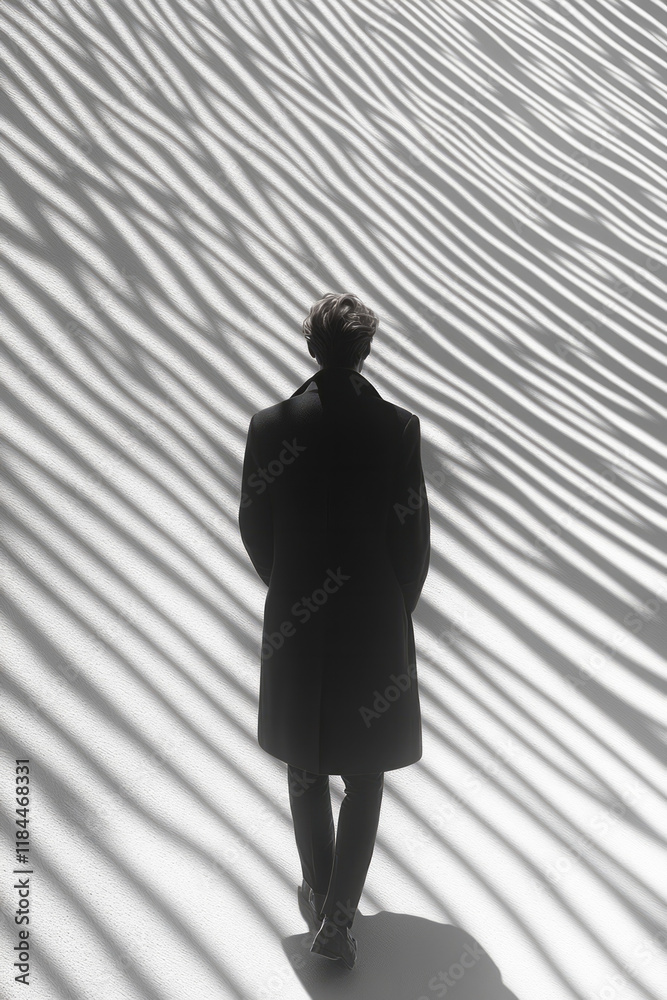 Poster Minimal black lines showing various angles of a human silhouette, merging at the center on a soft off-white plane,