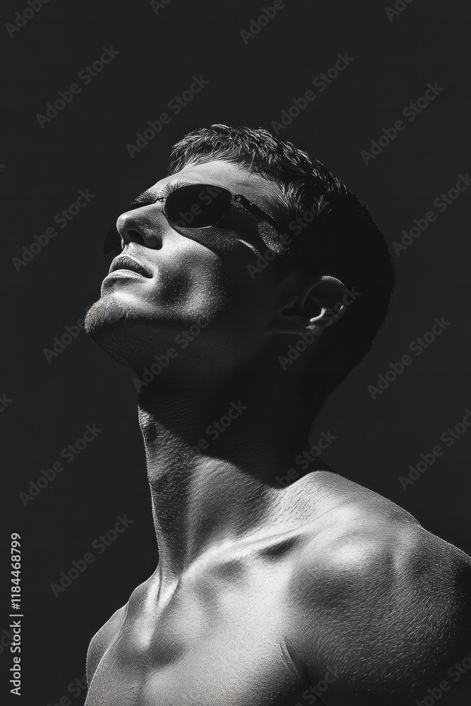 Poster a minimal figure in the foreground, with faint dotted lines behind illustrating muscle or body conto