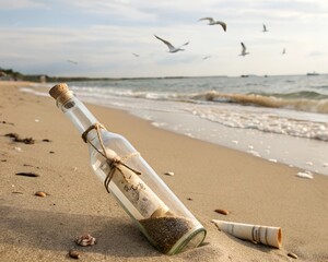 message in a bottle on beach