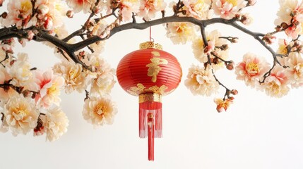 Golden apricot branches and red lantern, chinese style for lunar new year