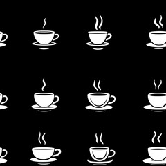 Collection of Coffee icons, Coffee vectorized seamless pattern