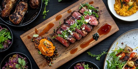 Restaurant menu showcasing a delicious dish that captures attention, highlighting the dish as a must try menu item that enhances the dining experience, inviting customers to indulge in this dish.