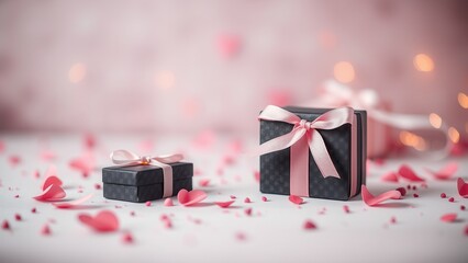 Gift box on the romantic background with hearts.
