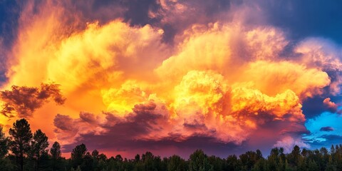Fototapeta premium Clouds, stunning cloud formations illuminated by a setting sun create a breathtaking display of color and texture in the sky, showcasing the beauty of clouds during sunset.