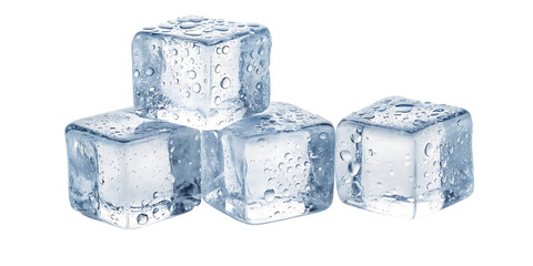 Crystal Clear Ice Cubes isolated on white background as transparent. PNG.AI GENERATED