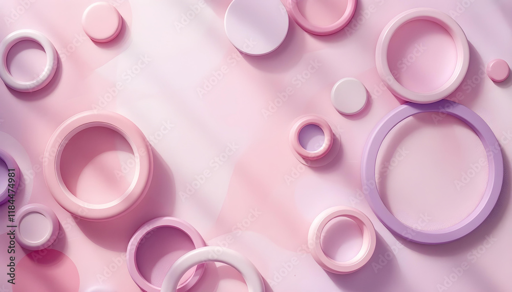 Poster Pink and purple abstract background with white texture in geometric circles and ring pattern design. Abstract pink and blue neon light rings. Iridescen crystal ring with blue and pink gradient texture