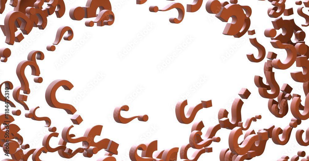 Poster infinite question marks on a plane, original three dimensional illustration.