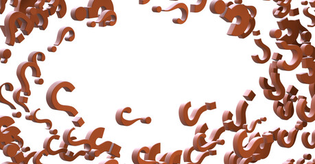 Infinite question marks on a plane, original three dimensional illustration.