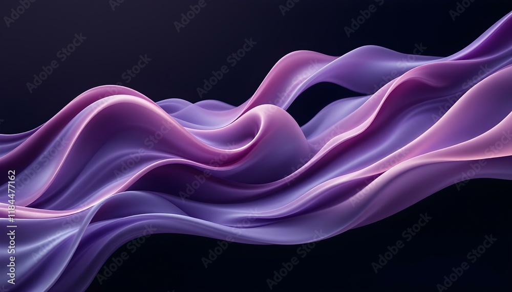 Leinwandbilder A purple abstract background with wavy lines and curves in the center of the image and a black background. Blue and purple abstract backgrounds with wavy lines ideal for creative design projects