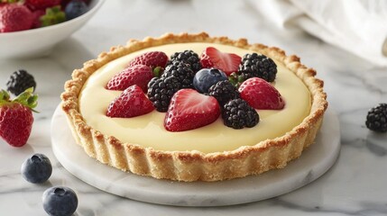 Tempting Homemade Fruit Tart with Creamy Custard Filling and Seasonal Berries