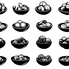 Collection of Stir Fried Water Chestnuts icons, Stir Fried Water Chestnuts illustration art, seamless pattern