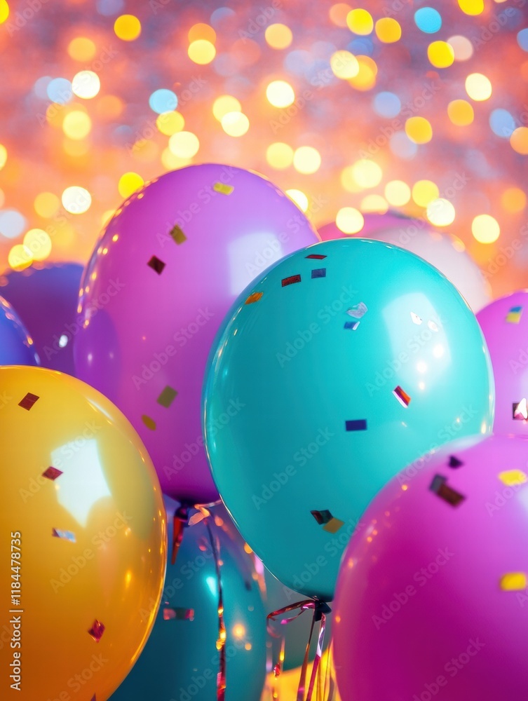 Aufkleber festive balloons and confetti create a colorful celebration background for joyful gatherings and spe