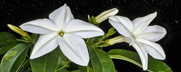 Fototapeta premium A close-up of white flowers against a starry background, showcasing their beauty.