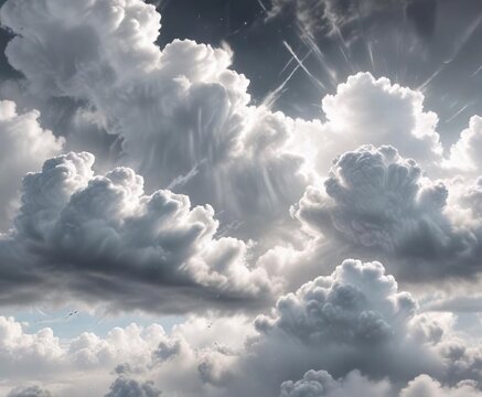 Glittering silver clouds in a soft white haze, silver mist, cloud formations