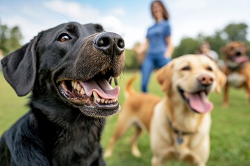 Argument at a dog park between two pet owners, with dogs barking and playing in the background
