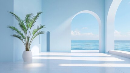 Fototapeta premium Minimalist Blue Oasis Palm, Archways, Ocean View
