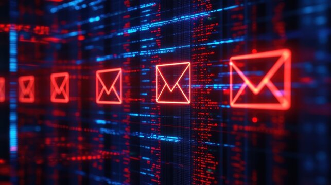 Glowing Email Icons on Digital Background