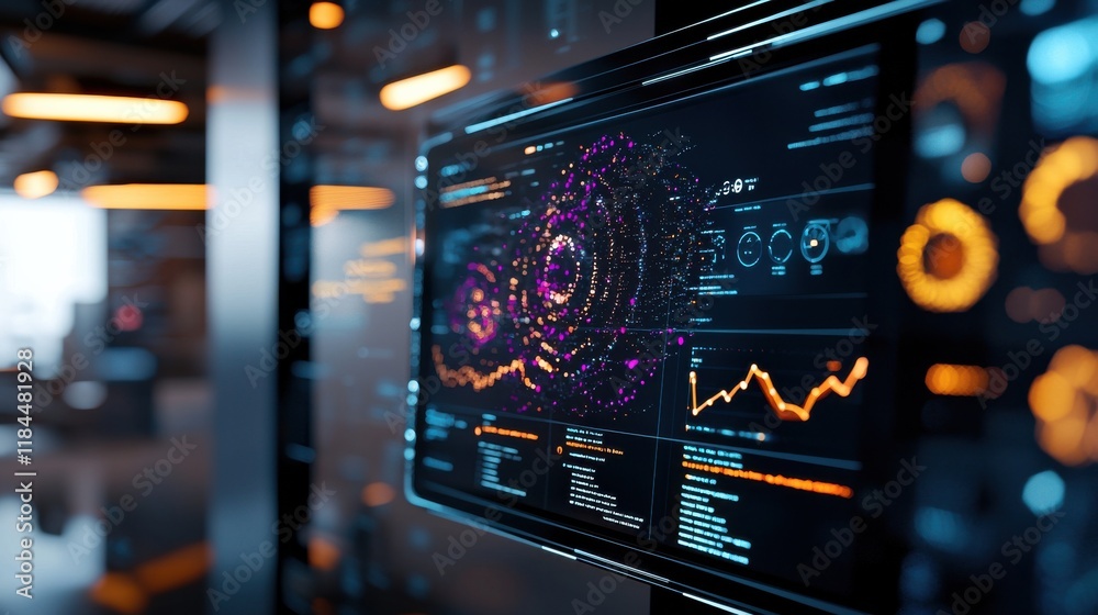Poster futuristic digital dashboard with advanced data visualization and analytics