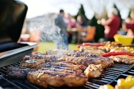 Group of diverse friends enjoying outdoor dinner party, festive atmosphere