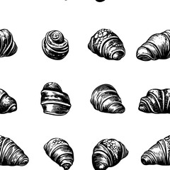 Collection of Croissants continuous icon pattern, Croissants vectorized artwork